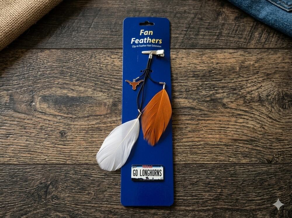 Texas Longhorns Fan Feathers Hair Clip & Detachable License Plate Hatpin Set